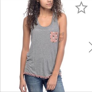 Empyre Grey Tank Sheer Cactus Pocket Tank Top